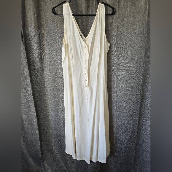 R.J Stevens Vintage 90s White Button Down Midi Sleeveless Swing Dress Size 14 - Picture 1 of 5